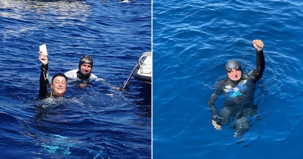 Ilenia Colanero e Fabrizio Pagani dopo il record del mondo di profondità in apnea