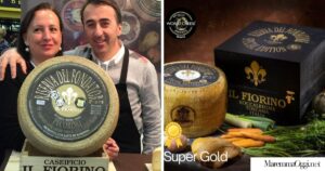 Angela Fiorini e Simone Sargentoni e la Riserva del Fondatore "special edition" che ha vinto l'oro