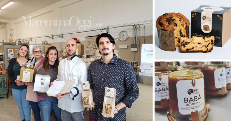 La pasticceria Retrò gusto Grosseto con i prodotti babà in vetro e panettone con cioccolato
