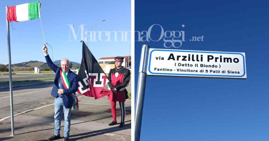 Il sindaco Pesucci scopre la targa sulla strada
