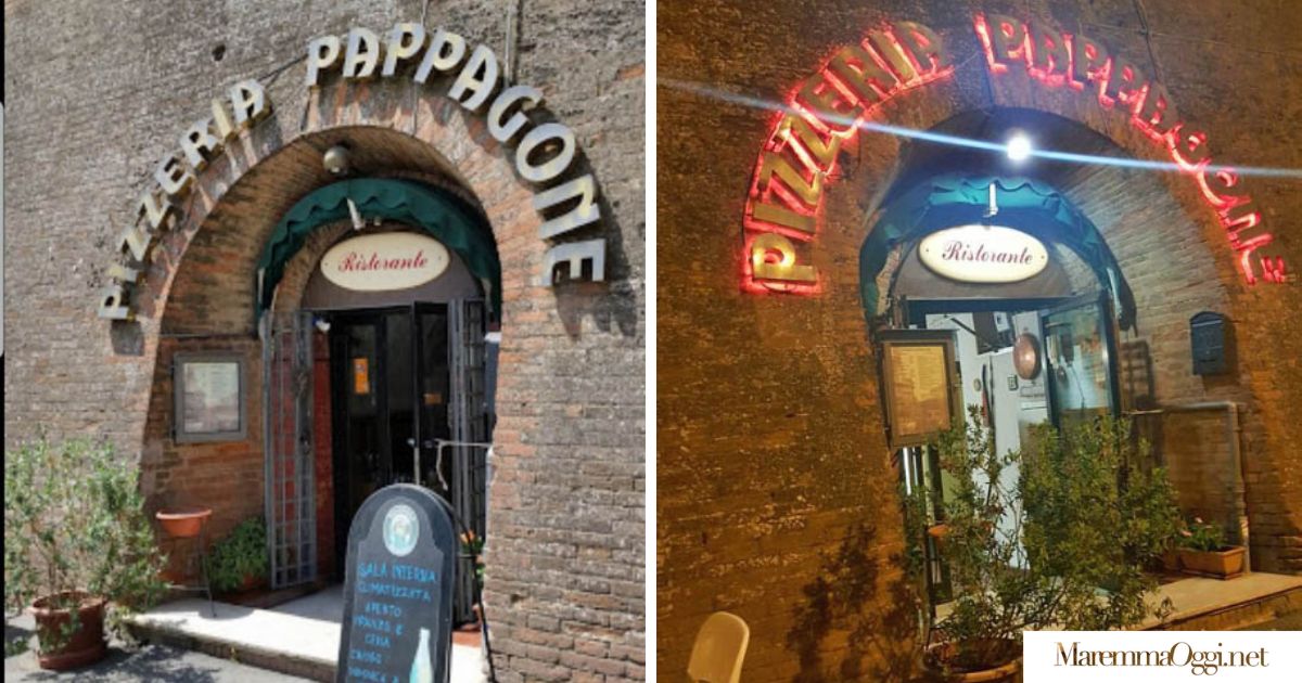 Due immagini della pizzeria Pappagone quando era ancora aperta