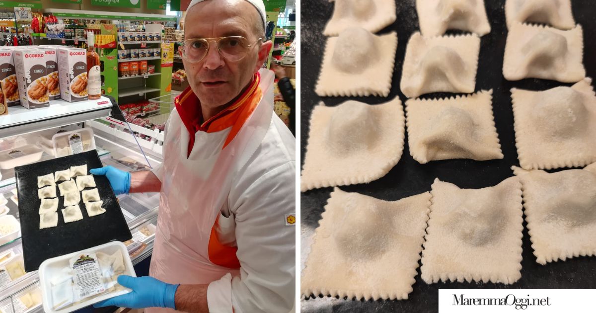 I tordelli alla Conad, presentati da uno degli addetti