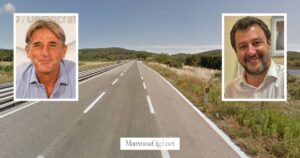 L'Aurelia ad Ansedonia, a sinistra Marco Simiani, a destra Matteo Salvini