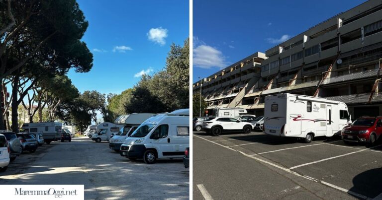 Alcuni camper parcheggiati a Follonica