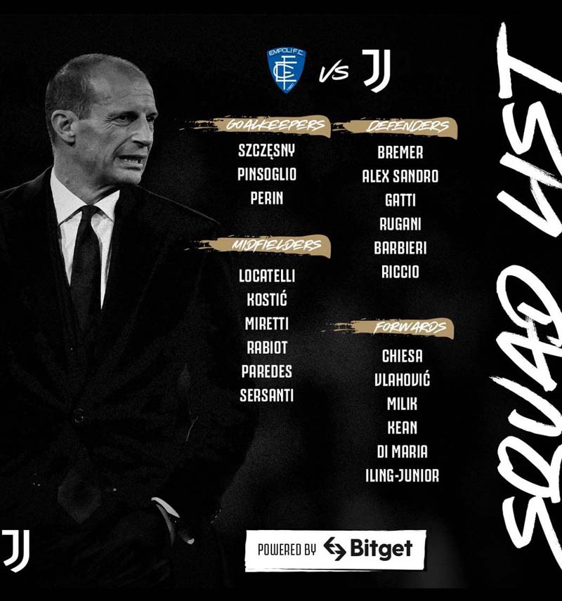 Il post della Juventus con i convocati