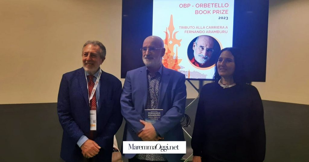 Orbetello book festival: da sinistra Andrea Zagami, Fernando Aramburu, Maddalena Ottali