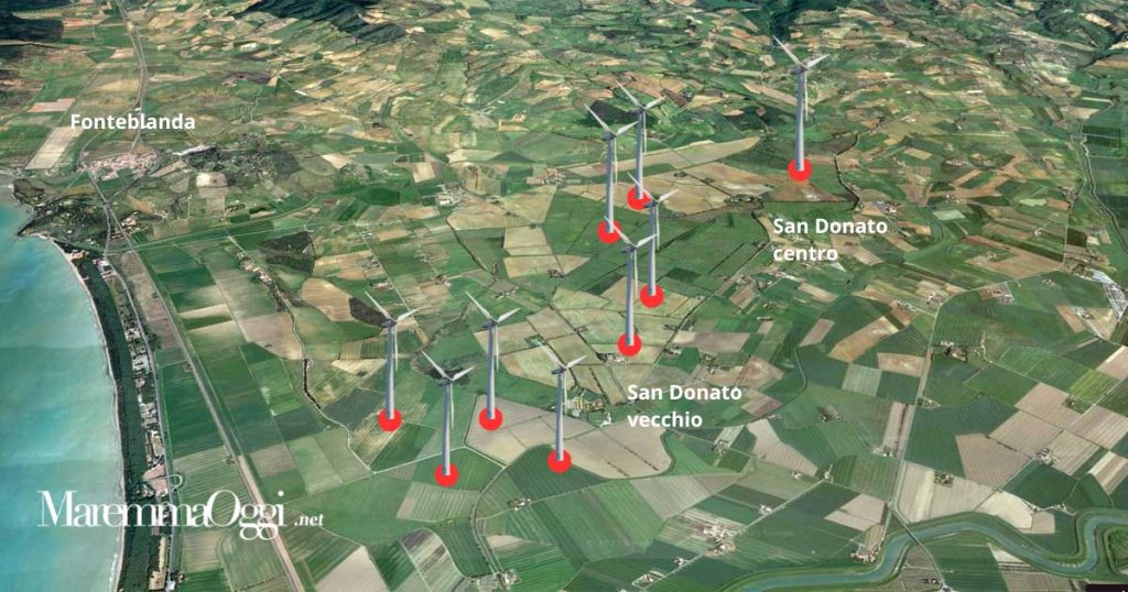 Un'immagine esempio di come sarà il parco eolico a San Donato
