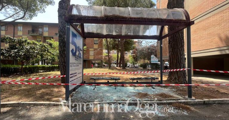 La pensilina dell'autobus spaccata a Gorarella