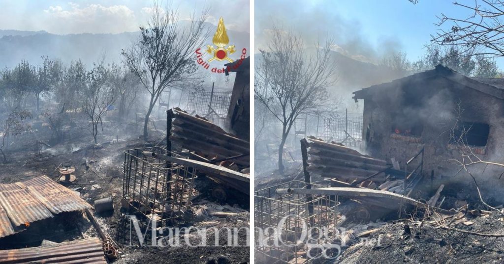Incendio a Castell'Azzara, un annesso agricolo distrutto