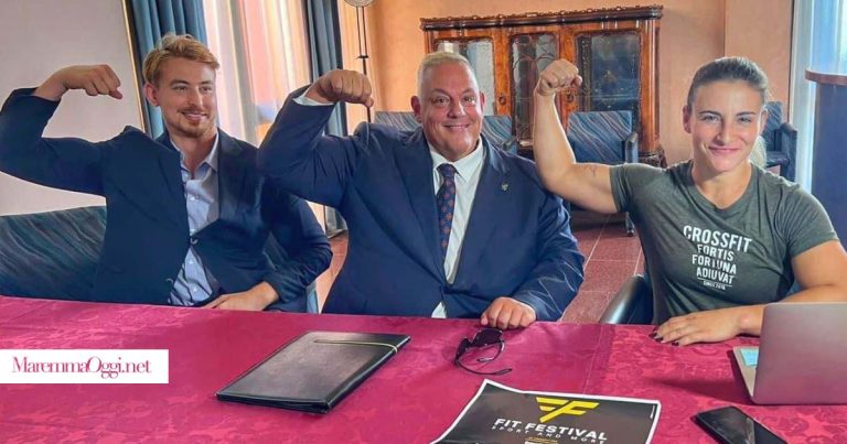 Festival dello sport: il consigliere Andrea Vasellini, il sindaco Antonfrancesco Vivarelli Colonna e l'atleta Antea Longo