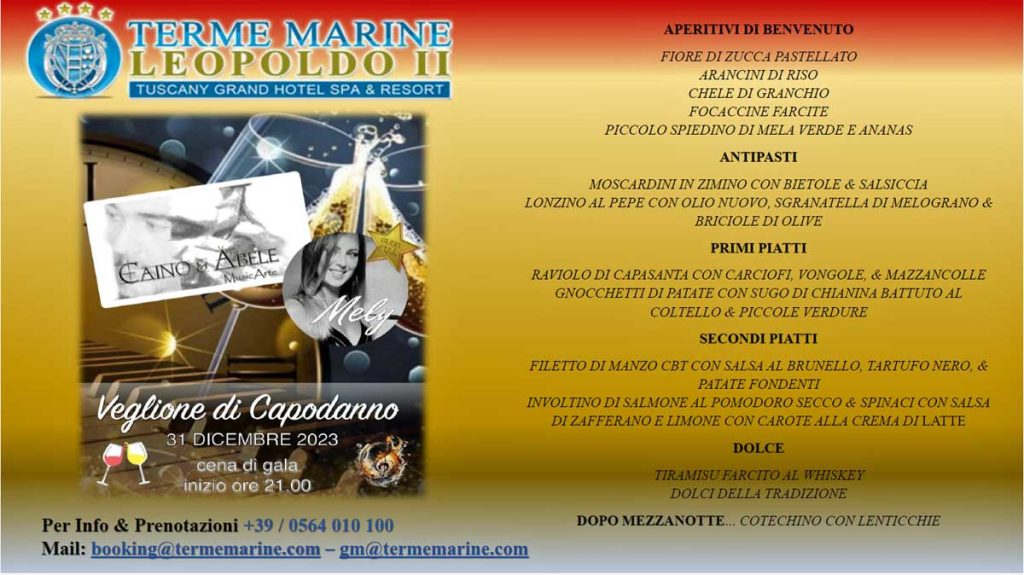 Il menu di Capodanno all'hotel Terme Marine