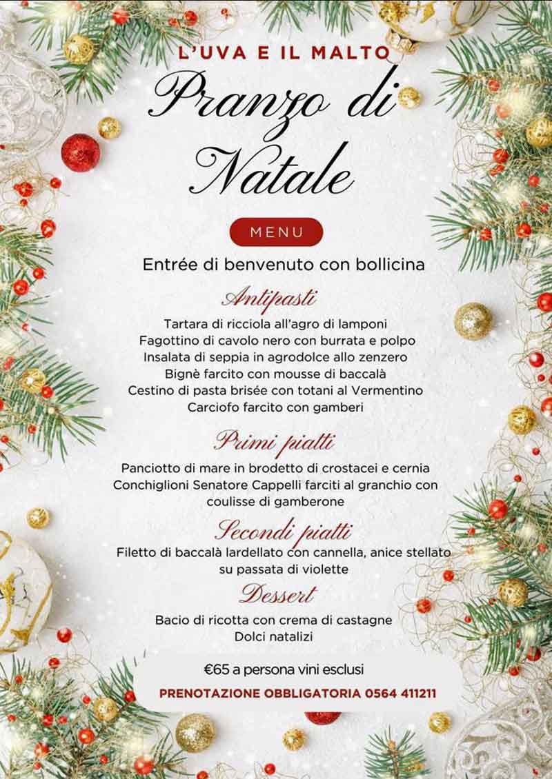 Il menu di Natale all'Uva e Malto a Grosseto