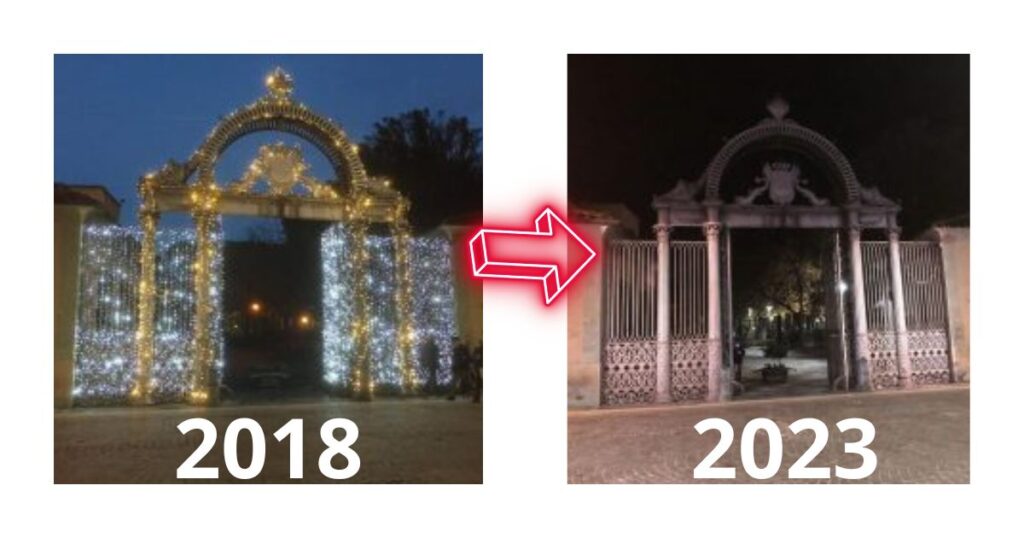 Le illuminazioni del cancello dell'Ex Ilva