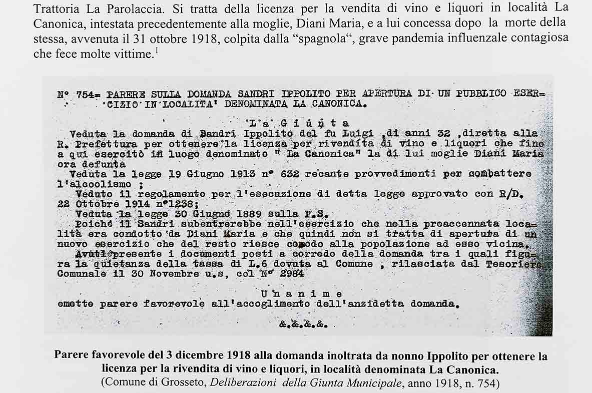 La licenza di apertura del 1918 (dal libro di Franca Bartolini e Maurizio Neri)