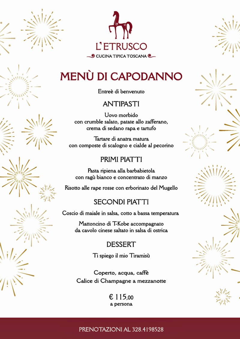 Il menu di Capodanno del ristorante l'Etrusco