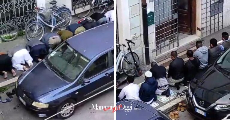 Musulmani pregano in strada in via Trento, a Grosseto