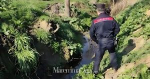 Un carabiniere forestale lungo il fosso inquinato dai liquami