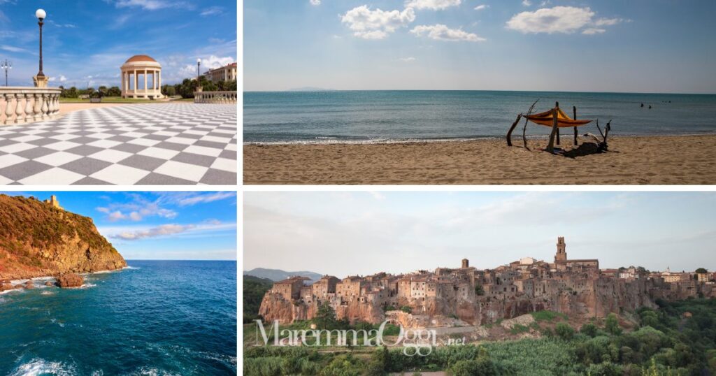 Indagine sui turisti in Maremma e a Livorno nell'estate 2023: a destra la costa ad Alberese e Pitigliano, a sinistra il Romito e terrazza Mascagni