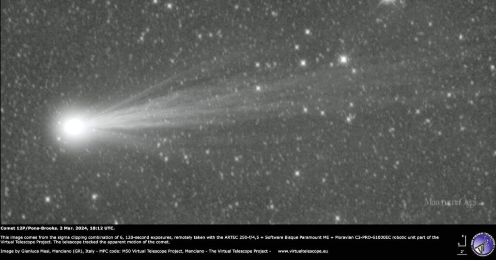 La cometa 12 Pons fotografata dai telescopi di Montauto, vicino a Manciano