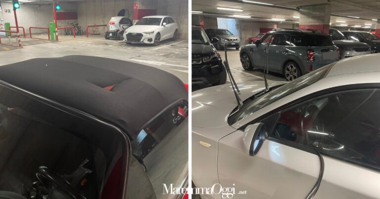 Due delle auto danneggiate nel parcheggio