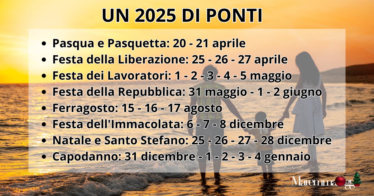 Il 2025 dei ponti, 6 giorni di ferie per un mese a casa | MaremmaOggi