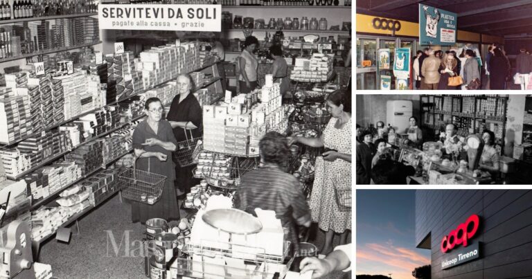 Alcune immagini storiche della Coop a Piombino e la sede attuale a Vignale di Unicoop Tirreno