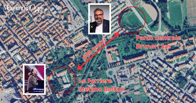 La distanza vista dall'alto tra Le Ferriere e il Parco Centrale