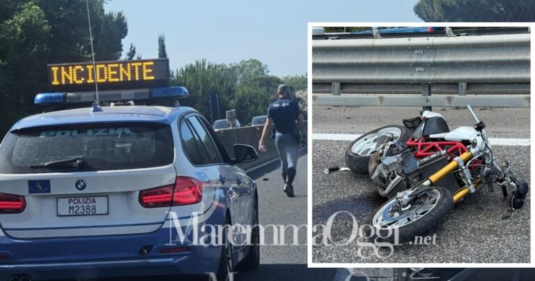 La moto dell'uomo di 55 anni che è deceduto. Sul posto la polizia stradale