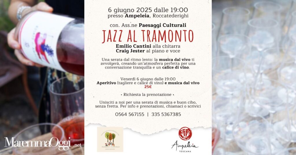 La locandina dell'evento "Jazz al tramonto" ad Ampeleia