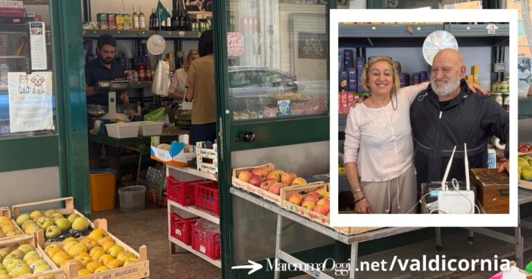 Il Masoni frutta e, nel riquadro, Gabriella e Luciano