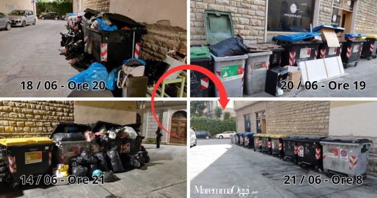La situazione dei cassonetti in via Molino a Vento nell'ultima settimana e i cassonetti fatti pulire dall'assessora Vanelli