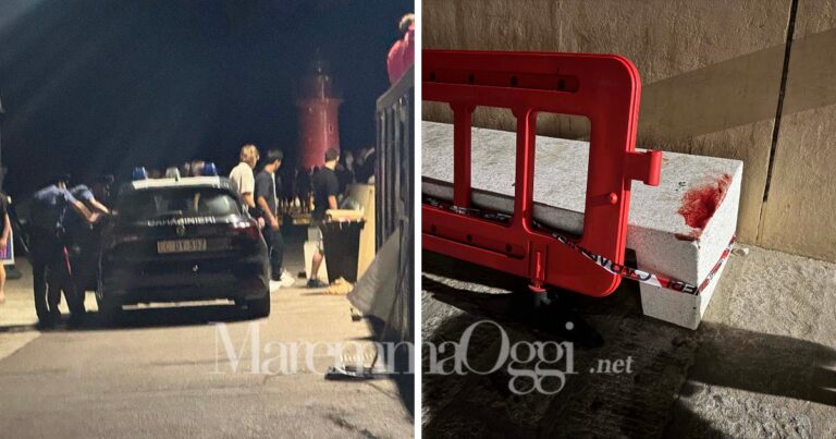 Il sangue su una delle due panchine e i carabinieri sul molo di Ponente