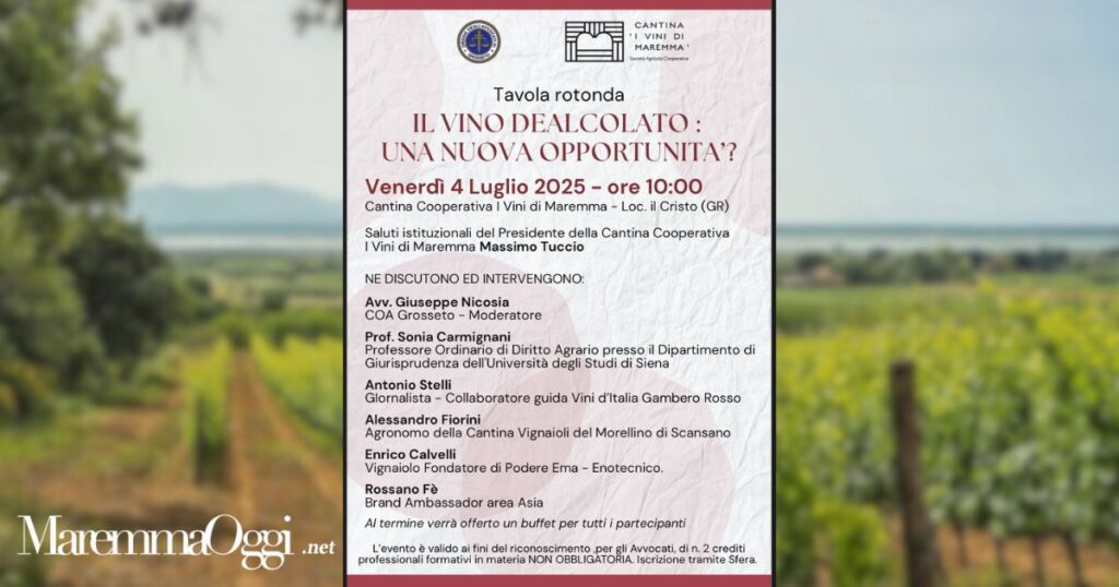 La locandina dell'evento alla Cantina i vini di Maremma