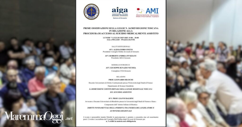 La locandina dell'evento dell'ordine degli avvocati di Grosseto