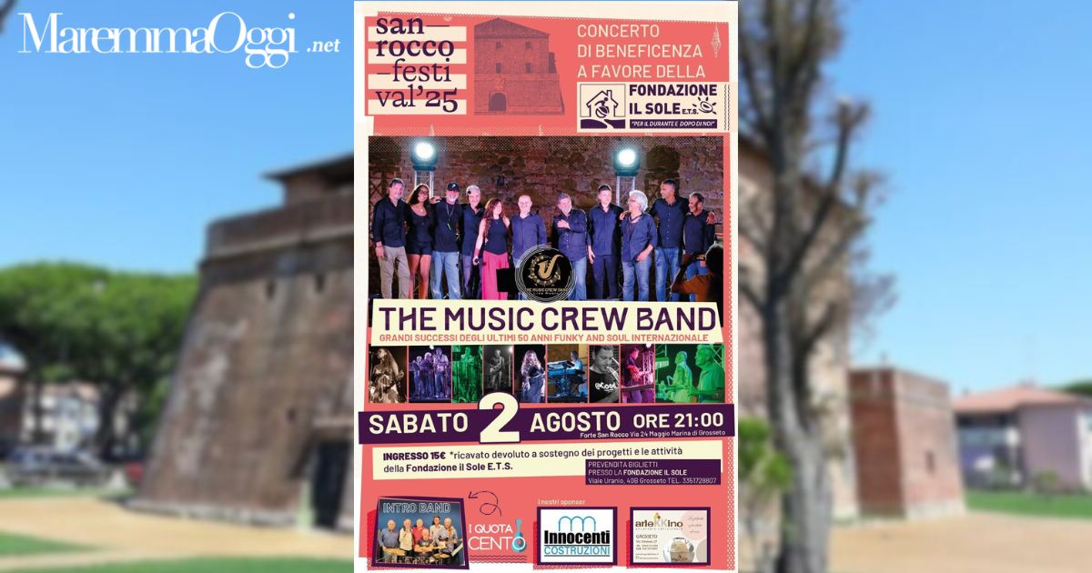 La locandina dell'evento per la Fondazione il Sole e nello sfondo il forte San Rocco