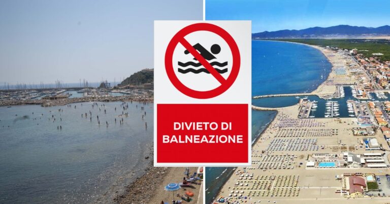 La spiaggia di Salivoli a Piombino e quella di Marina di Grosseto, interessate, nel corso dell'estate, dai divieti di balneazione