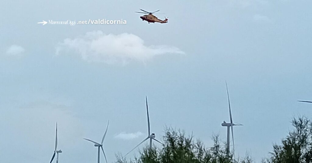 L'elicottero Pegaso sopra al Quagliodromo, dove un fulmine ha colpito un turista
