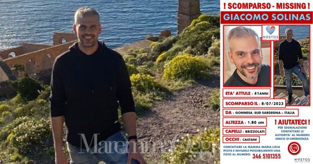 Un'immagine di Giacomo Solinas e la locandina della sua scomparsa