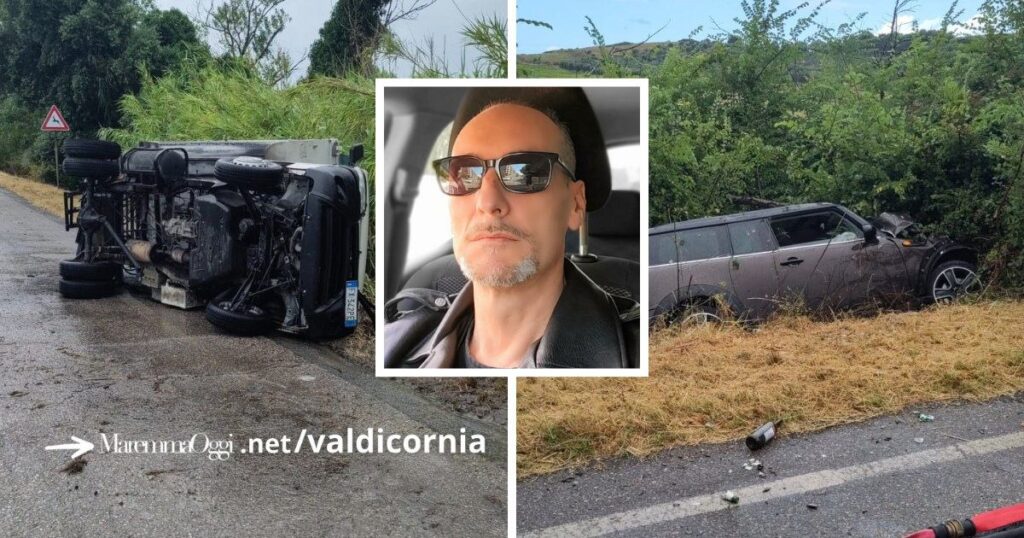 I due mezzi coinvolti nell'incidente alle Fabbriciane e Mauro Salvadori