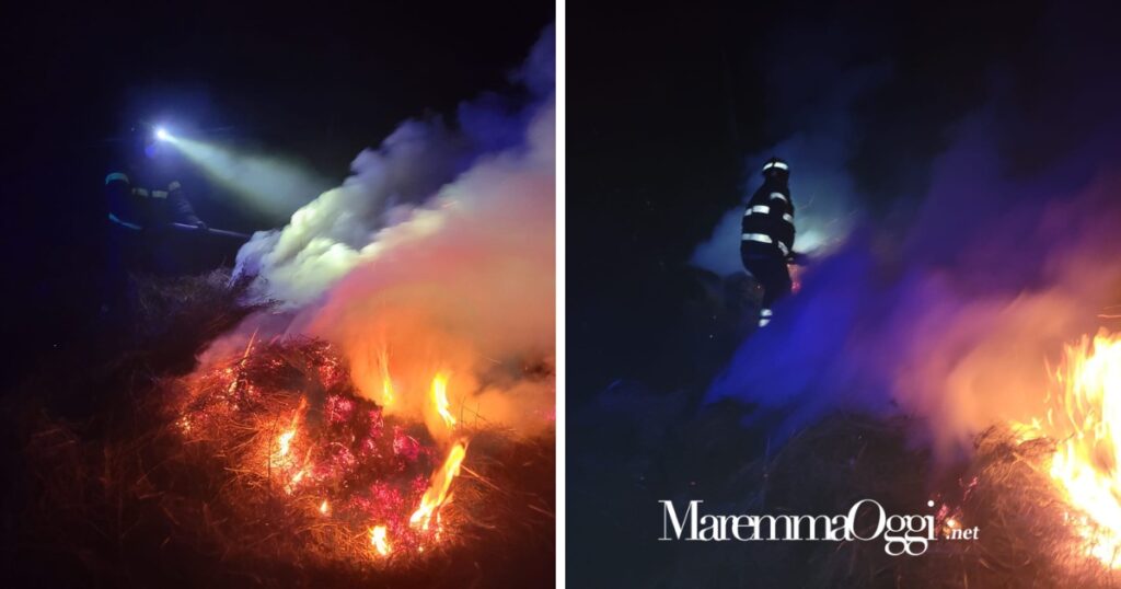 Due immagini di vigili del fuoco a contatto con le fiamme a Cana