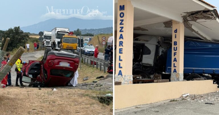 Due immagini dell'incidente mortale di martedì 19 agosto all'altezza della Torba, a Capalbio