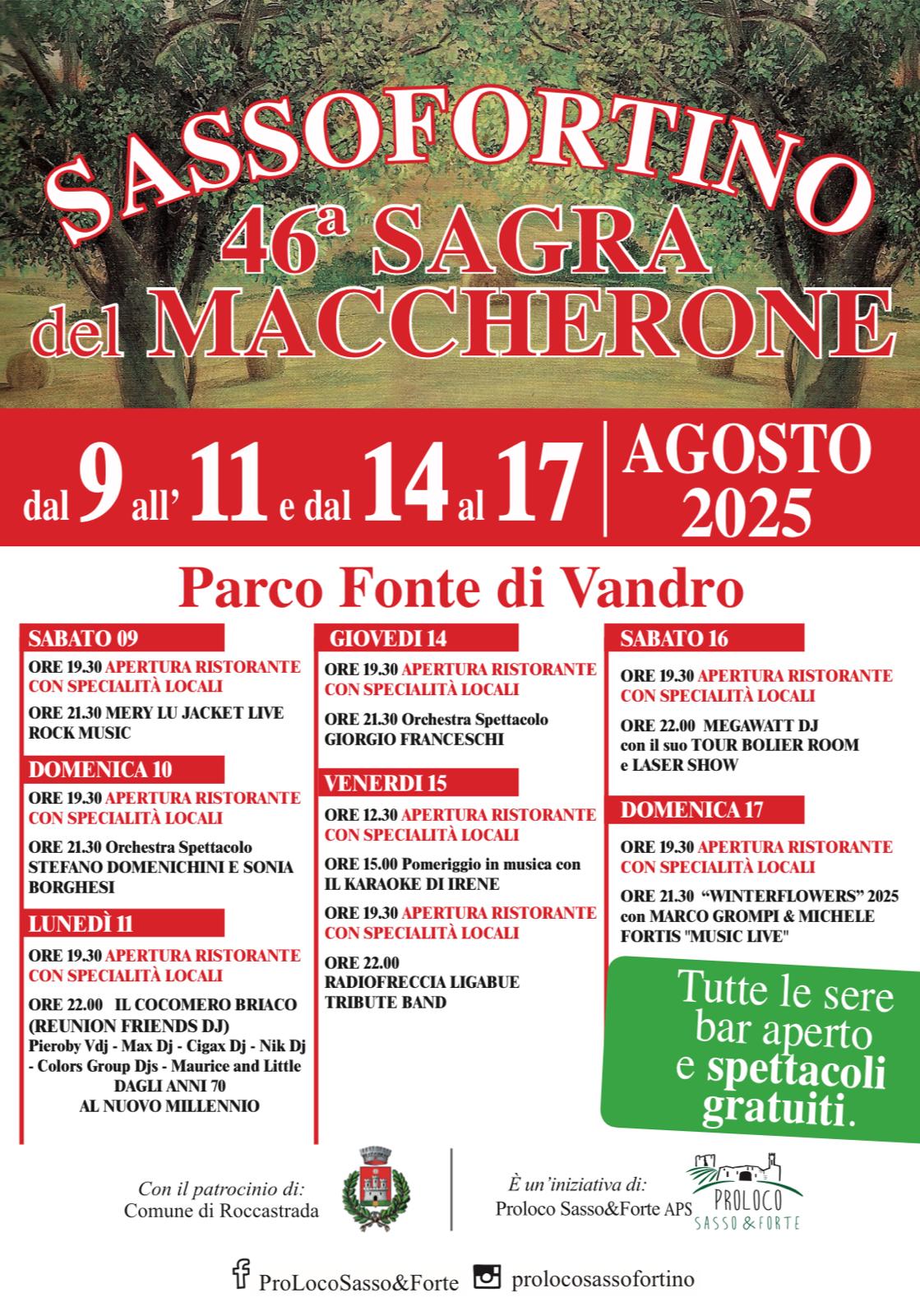 Il programma della sagra del maccherone a Sassofortino