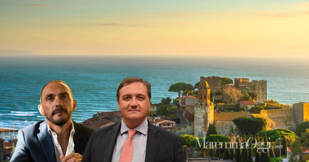 Una veduta di Castiglione della Pescaia, il segretario regionale Emiliano Fossi e l'assessore Leonardo Marras