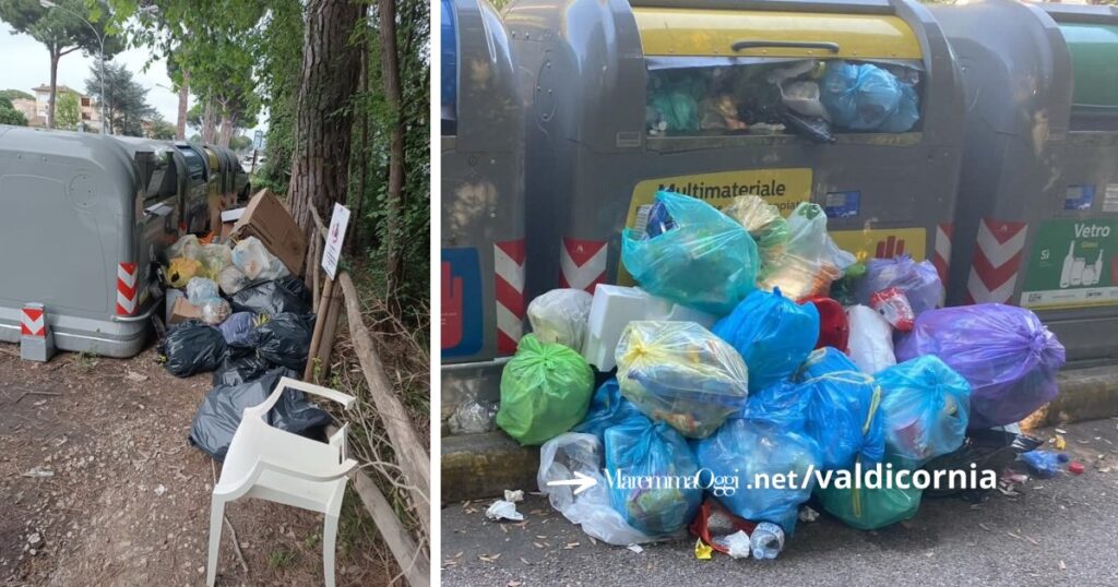 Due dei tanti casi di rifiuti abbandonati vicino ai cassonetti