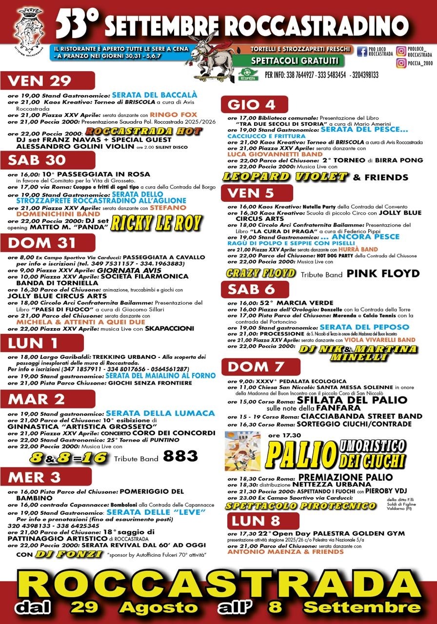 Il programma del settembre roccastradino