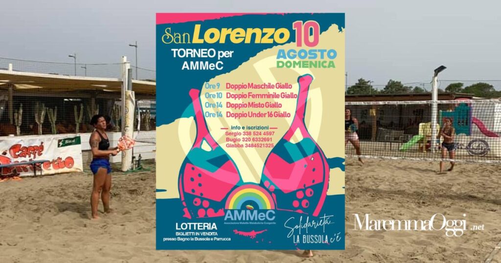 Domenica 10 alla Bussola torna il torneo giallo di beach tennis e la lotteria con premi fantastici per l'Ammec