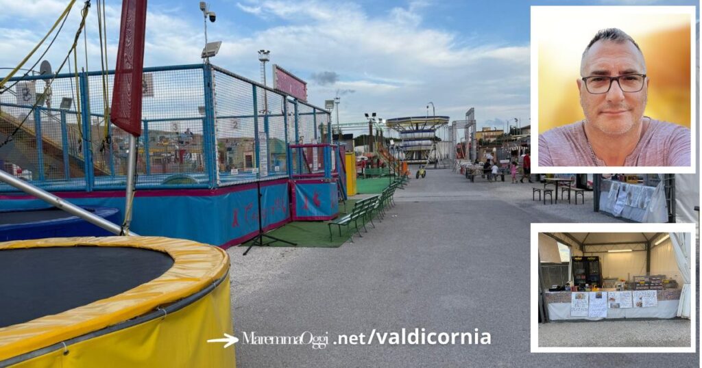 Il Luna Park a Venturina, nei riquadri Marco Razzolini e un banco