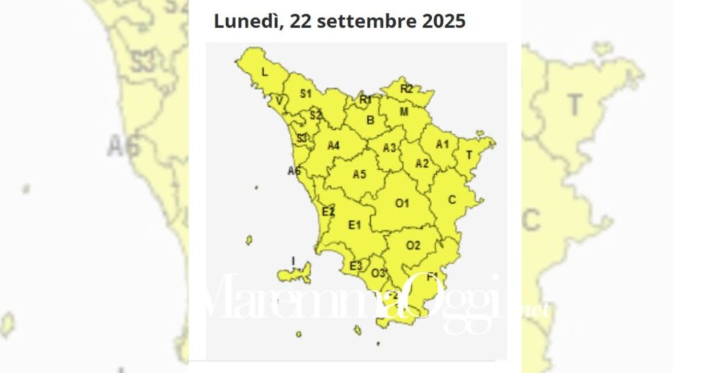 Meteo in Maremma e Val di Cornia, lunedì 22 allerta meteo gialla