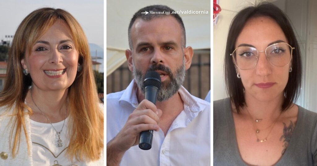 I tre candidati del Pd della zona Piombino-Elba: Elisa Cecchini. Simone De Rosas e Valentina Capuano