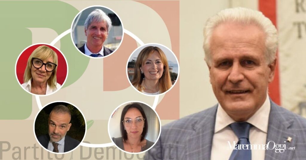 La federezione del Pd Piombino-Elba propone cinque nomi. Dall'alto in senso orario: Luciano Guerrieri, Elisa Cecchini, Valentina Capuano, Simone De Rosas e Laura Bardi